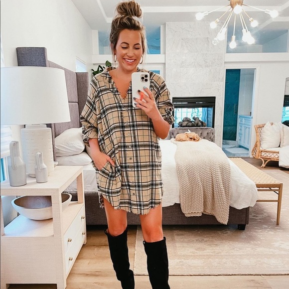 Vici- TUCKER COTTON BLEND POCKETED PLAID DRESS - Picture 3 of 7